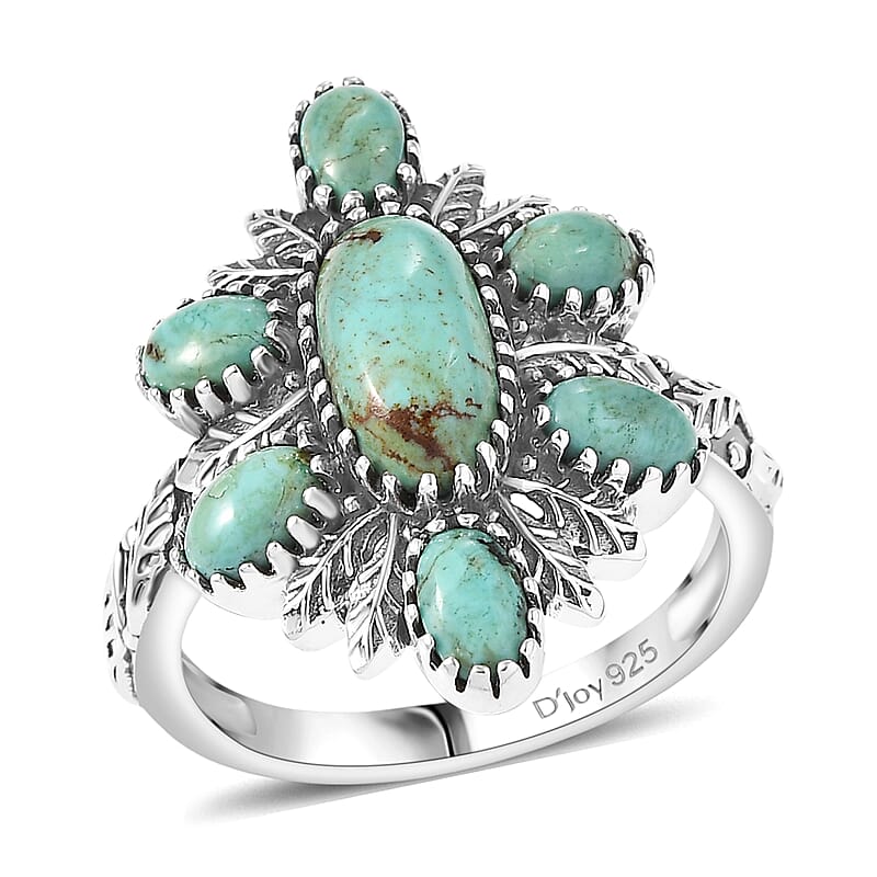 D'Joy Artisan Crafted  Royston Turquoise Ring in Black Oxidised Sterling Silver 3.00 ctw (Size 10.0)