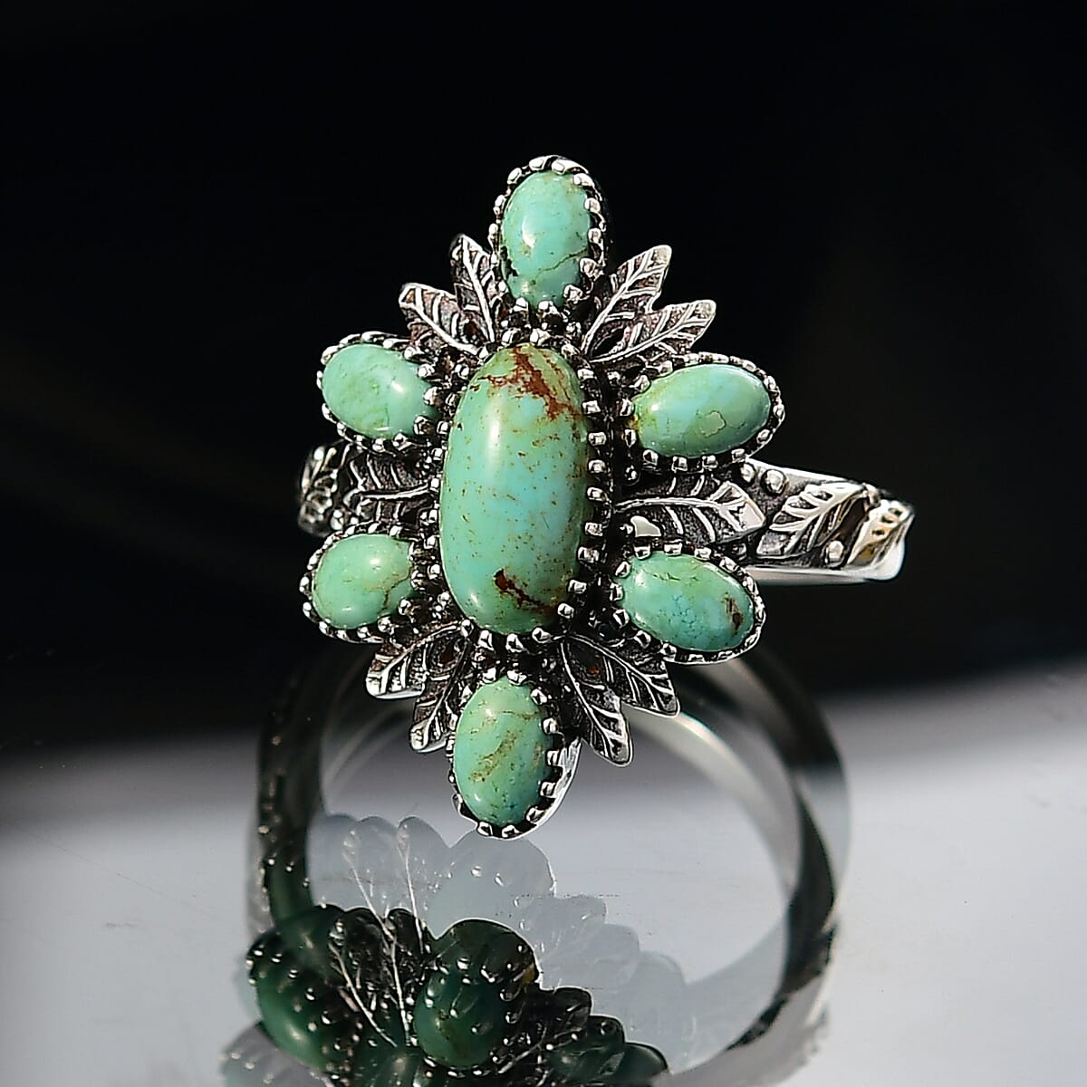D'Joy Artisan Crafted Premium Royston Turquoise 3.00 ctw Ring in Black Oxidised Sterling Silver (Size 10.0) image number 1