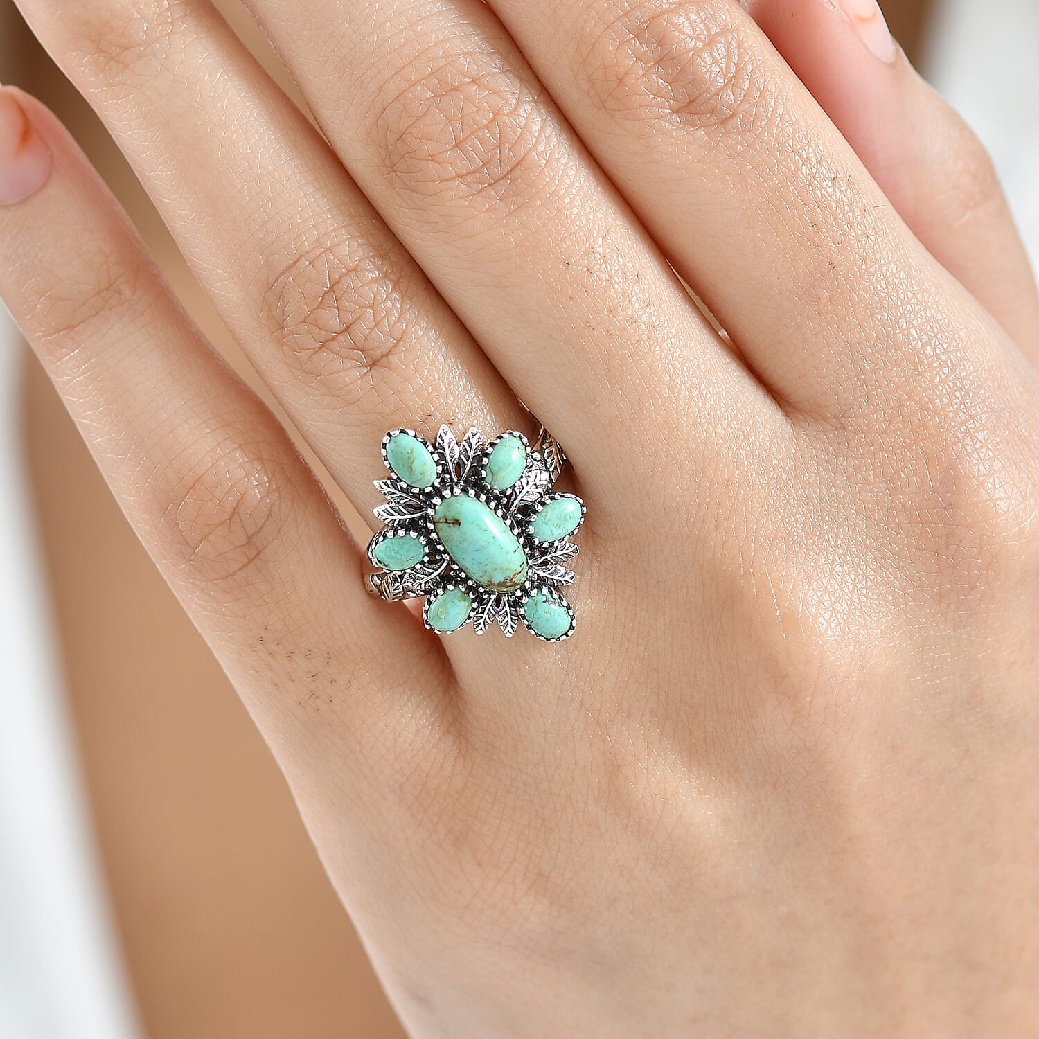 D'Joy Artisan Crafted  Royston Turquoise Ring in Black Oxidised Sterling Silver 3.00 ctw (Size 10.0)
