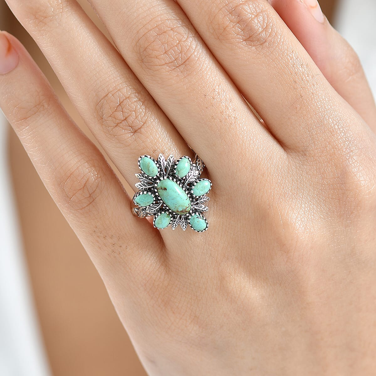 D'Joy Artisan Crafted Premium Royston Turquoise 3.00 ctw Ring in Black Oxidised Sterling Silver (Size 10.0) image number 2