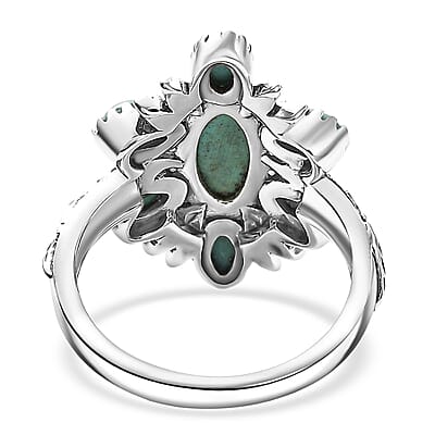 D'Joy Artisan Crafted  Royston Turquoise Ring in Black Oxidised Sterling Silver 3.00 ctw (Size 10.0)
