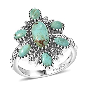 D'Joy Artisan Crafted Premium Royston Turquoise 3.00 ctw Ring in Black Oxidised Sterling Silver (Size 7.0)