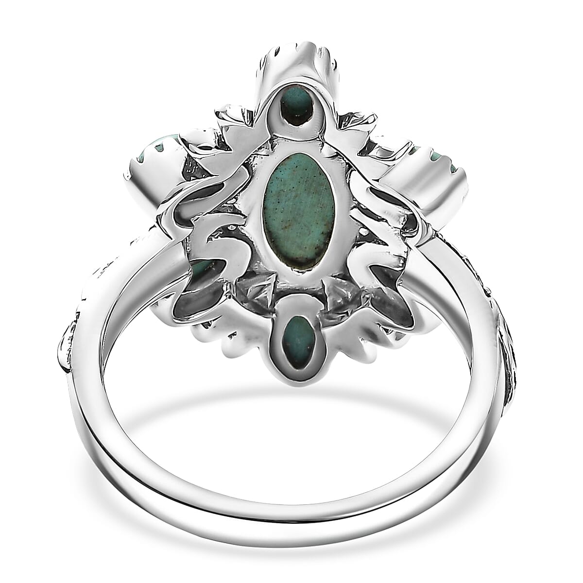 D'Joy Artisan Crafted  Royston Turquoise Ring in Black Oxidised Sterling Silver 3.00 ctw (Size 9.0) image number 4
