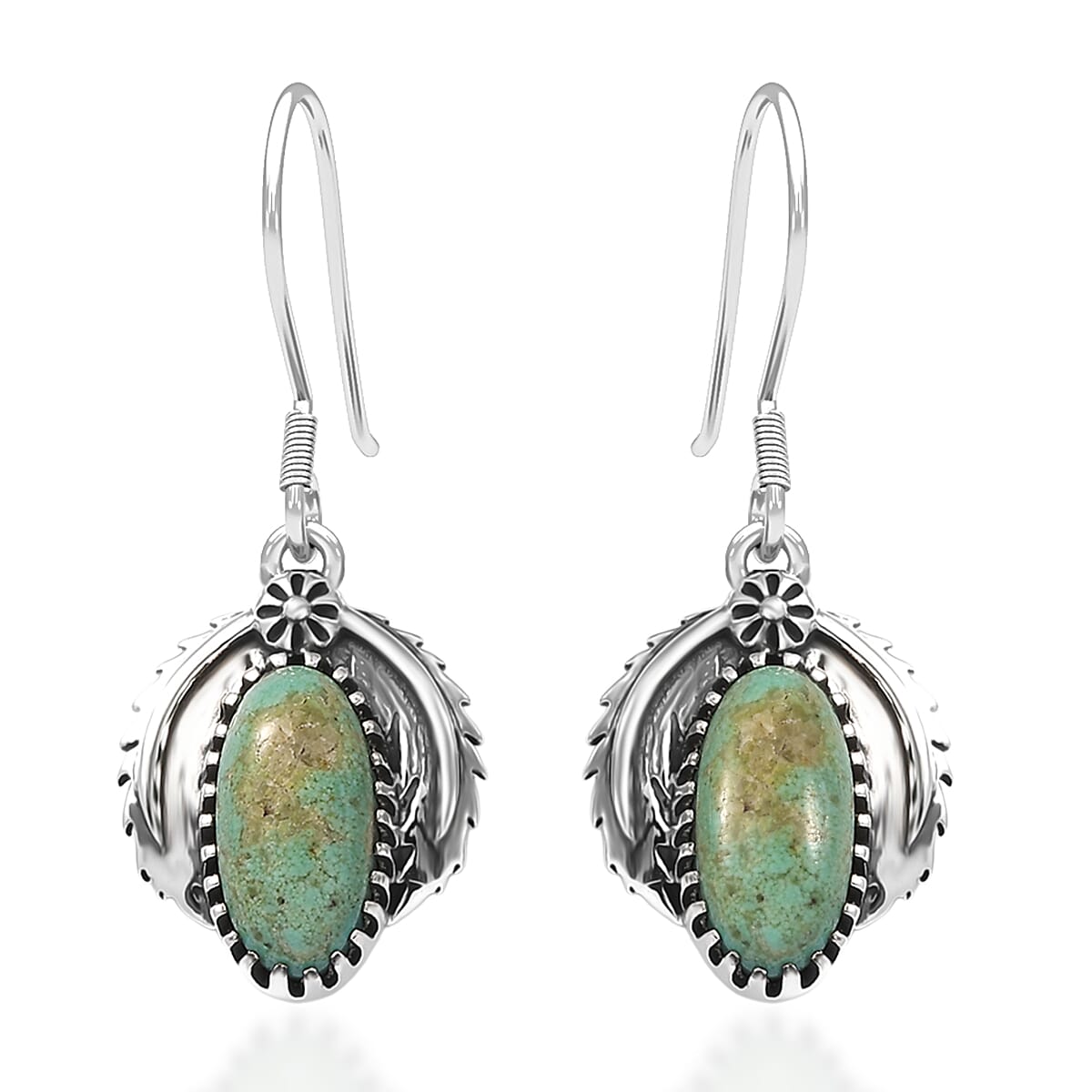 D'Joy Artisan Crafted Premium Royston Turquoise 2.60 ctw Earrings in Black Oxidised Sterling Silver image number 0
