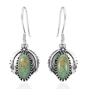 D'Joy Artisan Crafted Premium Royston Turquoise 2.60 ctw Earrings in Black Oxidised Sterling Silver