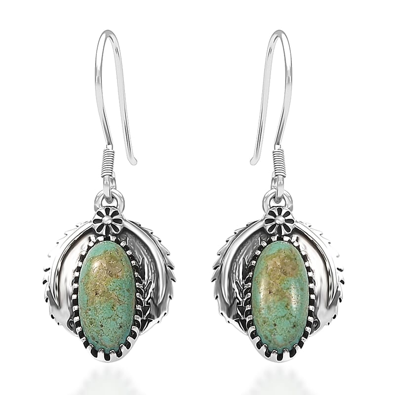 D'Joy Artisan Crafted Royston Turquoise Earrings in Oxidised Sterling Silver 2.60 ctw