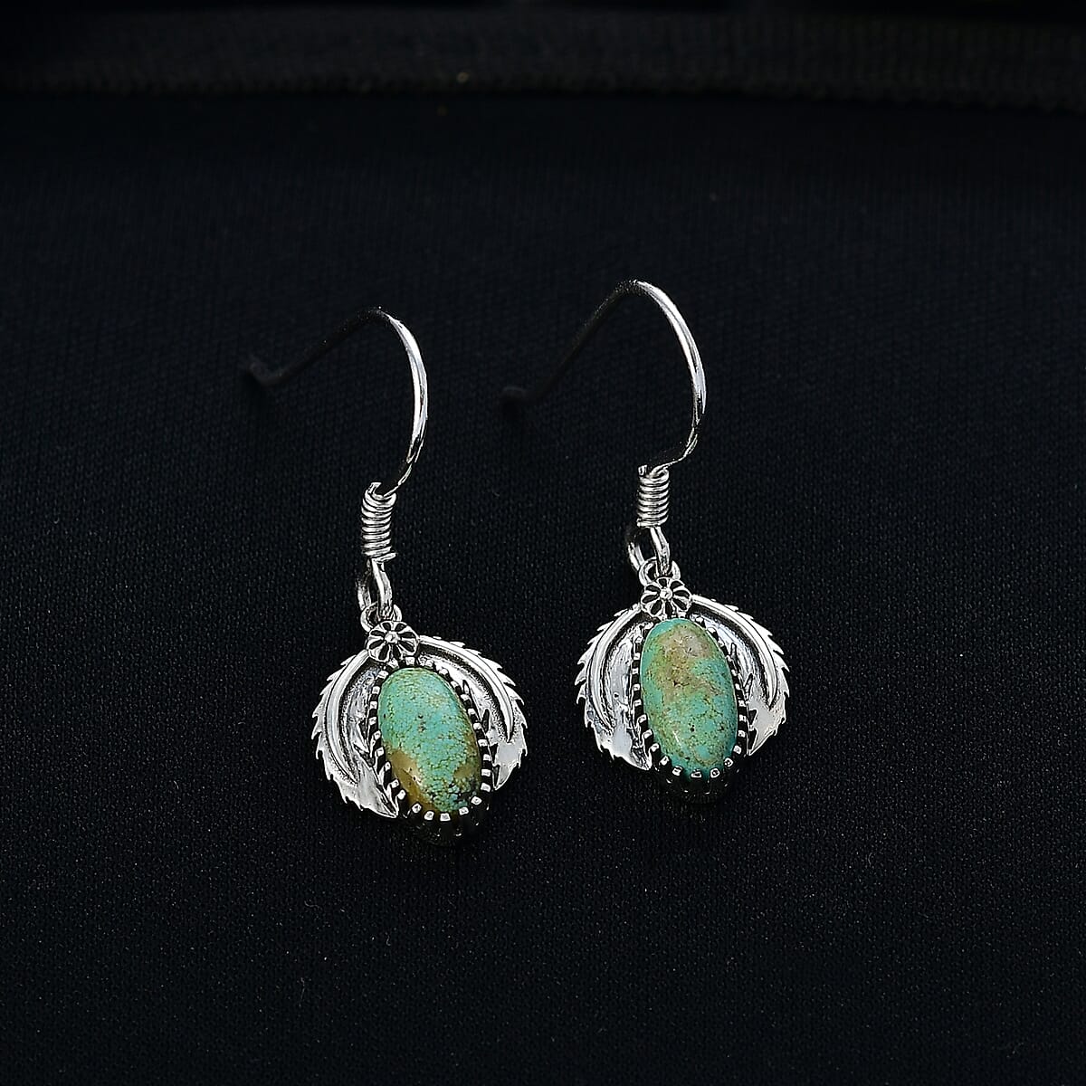 D'Joy Artisan Crafted Premium Royston Turquoise 2.60 ctw Earrings in Black Oxidised Sterling Silver image number 1