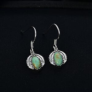 D'Joy Artisan Crafted Royston Turquoise Earrings in Oxidised Sterling Silver 2.60 ctw