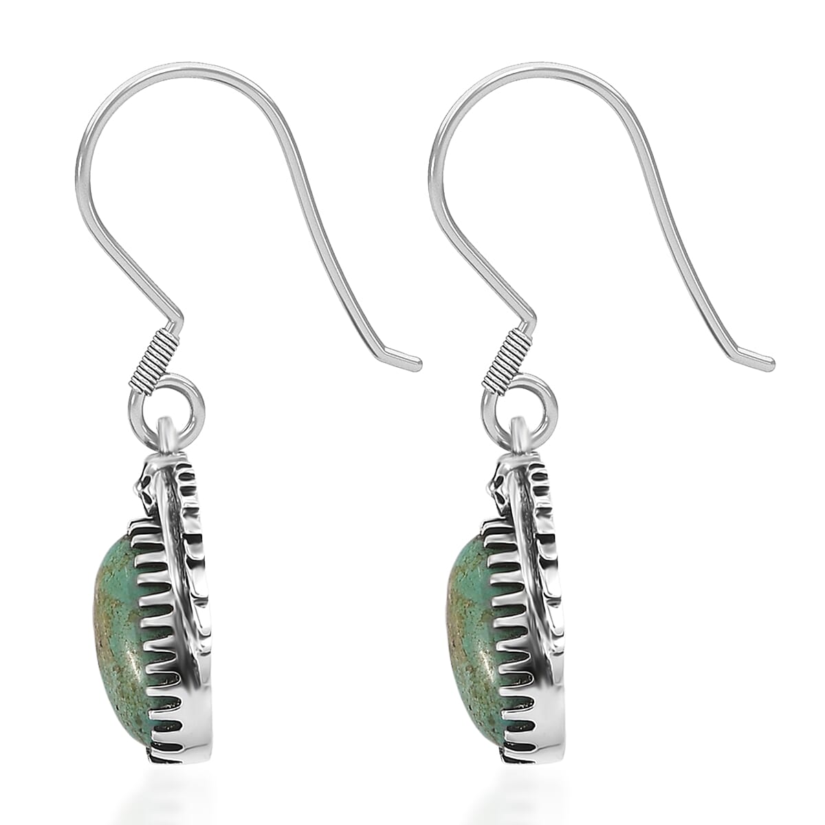 D'Joy Artisan Crafted Premium Royston Turquoise 2.60 ctw Earrings in Black Oxidised Sterling Silver image number 3