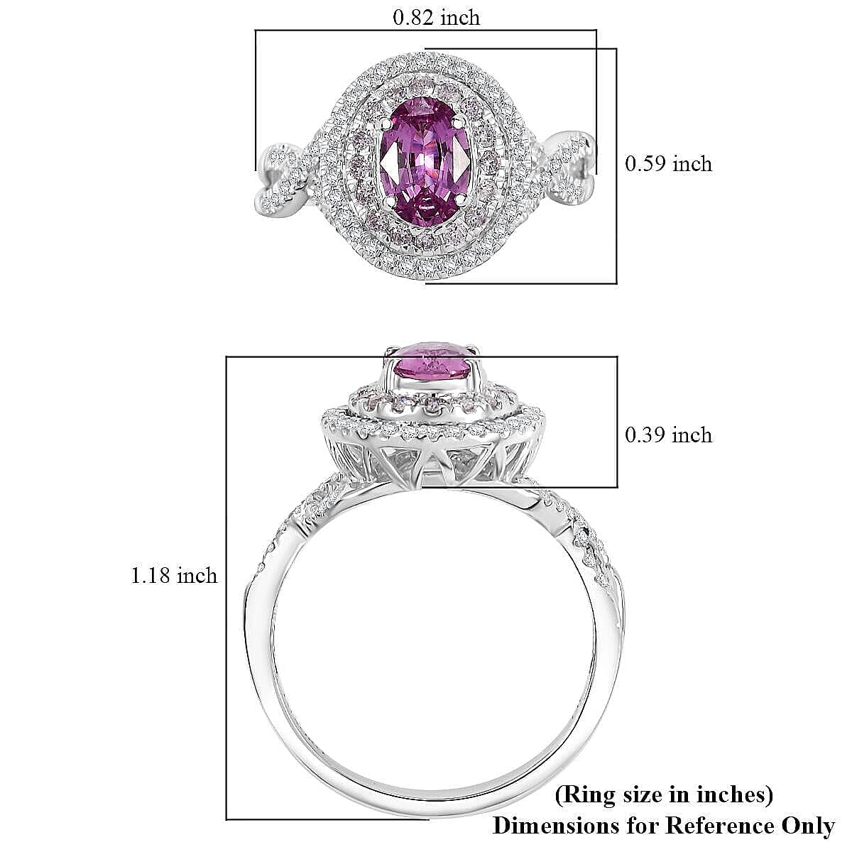 Luxoro 14K W Gold  AAA   Pink Sapphire ,  Pink Diamond ,  White Diamond  I2 Main Stone With Side Stone Ring ,  Gold Wt. 4.63 g 1.79 ctw image number 5