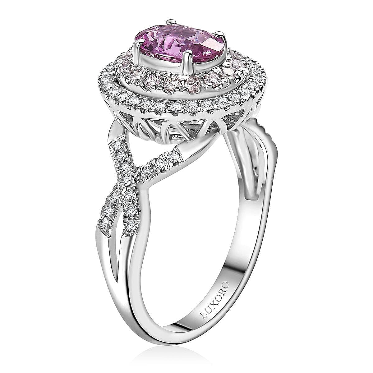 Luxoro 14K W Gold  AAA   Pink Sapphire ,  Pink Diamond ,  White Diamond  I2 Main Stone With Side Stone Ring ,  Gold Wt. 4.63 g 1.79 ctw image number 3