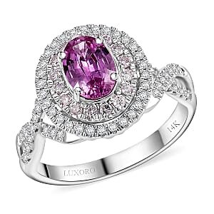 Luxoro 14K W Gold  AAA   Pink Sapphire ,  Pink Diamond ,  White Diamond  I2 Main Stone With Side Stone Ring ,  Gold Wt. 4.63 g 1.79 ctw