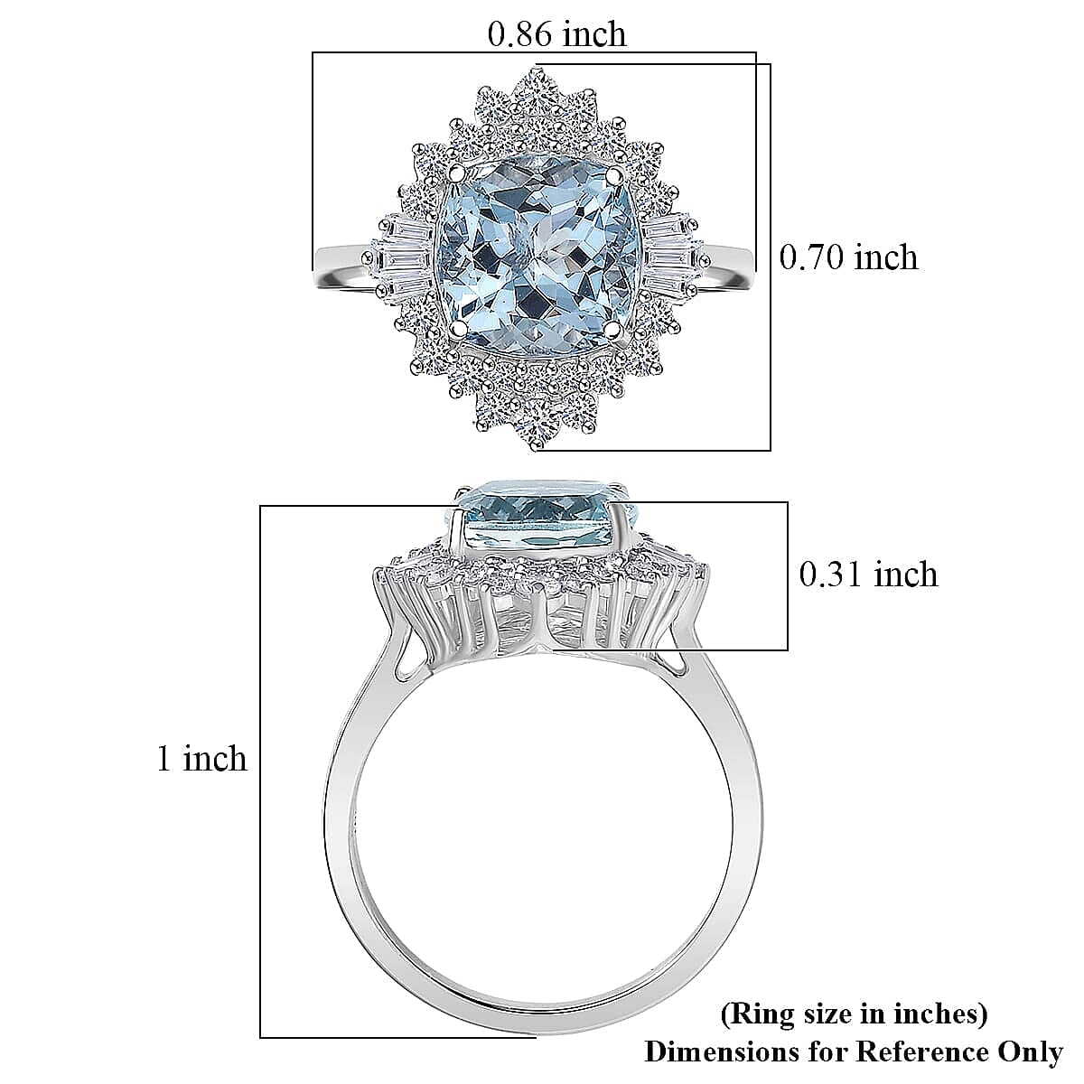 Certified AAA Mangoro Aquamarine, Diamond Ballerina Ring in 10K White Gold 3.27 ctw (Size  10.5) image number 5