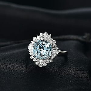 Certified AAA Mangoro Aquamarine, Diamond Ballerina Ring in 10K White Gold 3.27 ctw (Size  5.0)