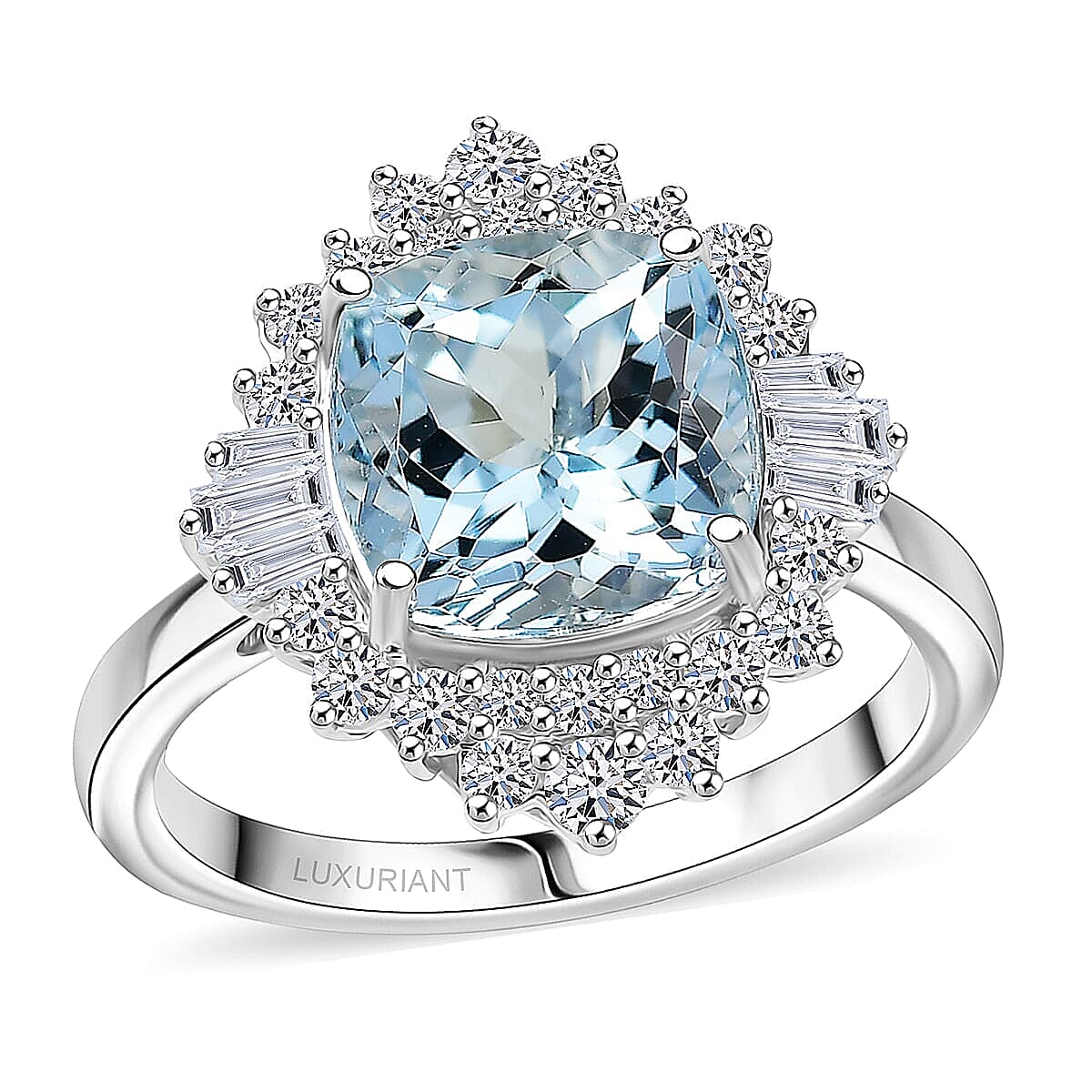 Certified AAA Mangoro Aquamarine, Diamond Ballerina Ring in 10K White Gold 3.27 ctw (Size  5.5) image number 0