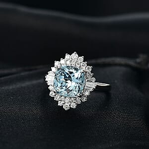 Certified AAA Mangoro Aquamarine, Diamond Ballerina Ring in 10K White Gold 3.27 ctw (Size  7.0)