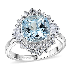 Certified & Appraised AAA Mangoro Aquamarine, Diamond Ballerina Ring in 10K White Gold 3.27 ctw (Size 8.0)