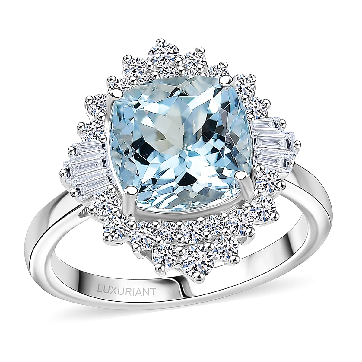 Certified & Appraised AAA Mangoro Aquamarine, Diamond Ballerina Ring in 10K White Gold 3.27 ctw (Size 9.0) image number 0