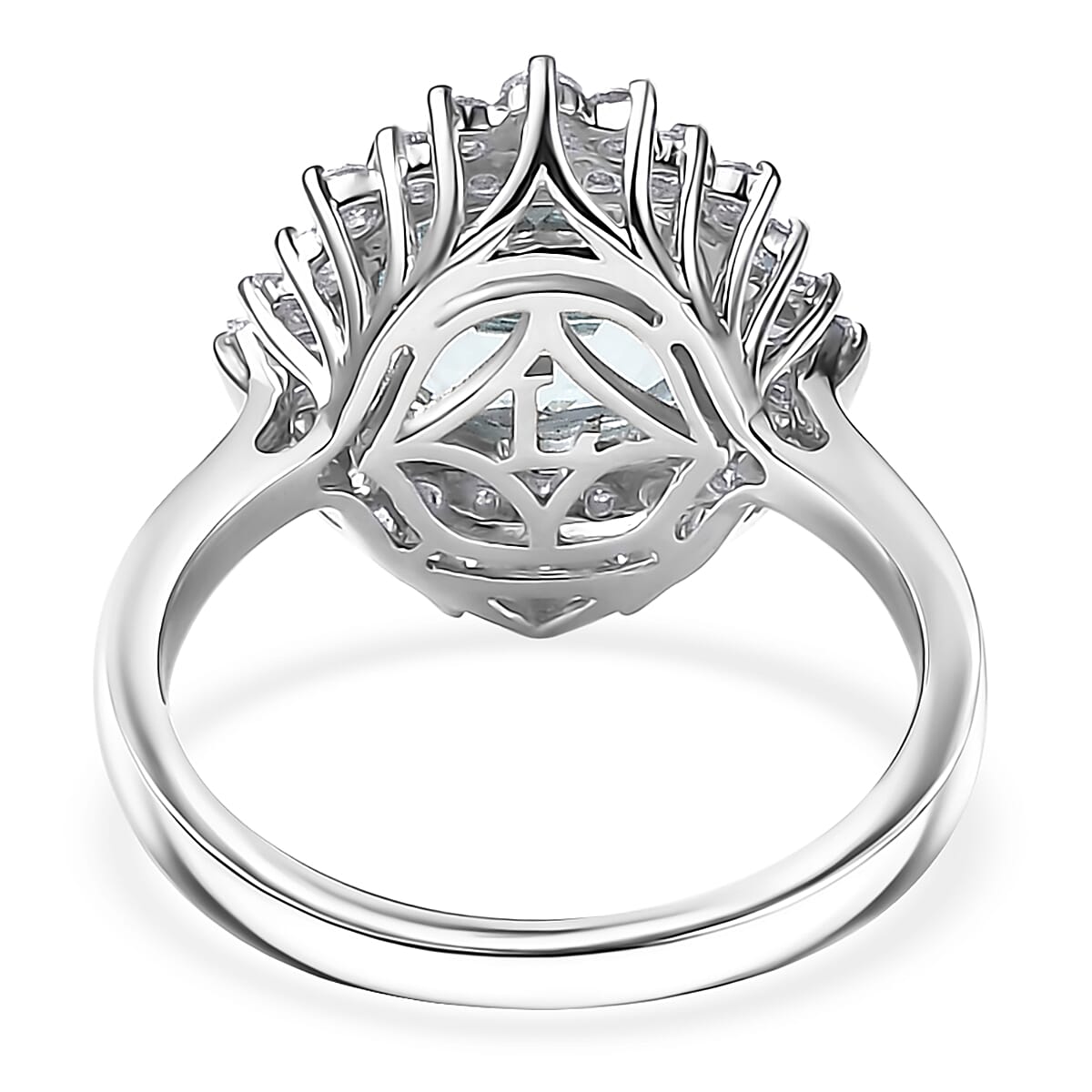 Certified & Appraised AAA Mangoro Aquamarine, Diamond Ballerina Ring in 10K White Gold 3.27 ctw (Size 9.0) image number 2