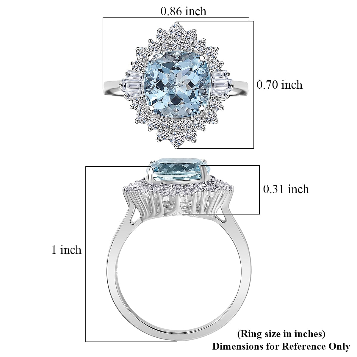 Certified & Appraised AAA Mangoro Aquamarine, Diamond Ballerina Ring in 10K White Gold 3.27 ctw (Size 9.0) image number 3