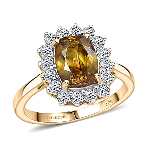 Doorbuster AAA Sava Sphene and Luxuriant Diamond G-H SI 3.20 ctw Ring in 10K Yellow Gold (Size 10.0)