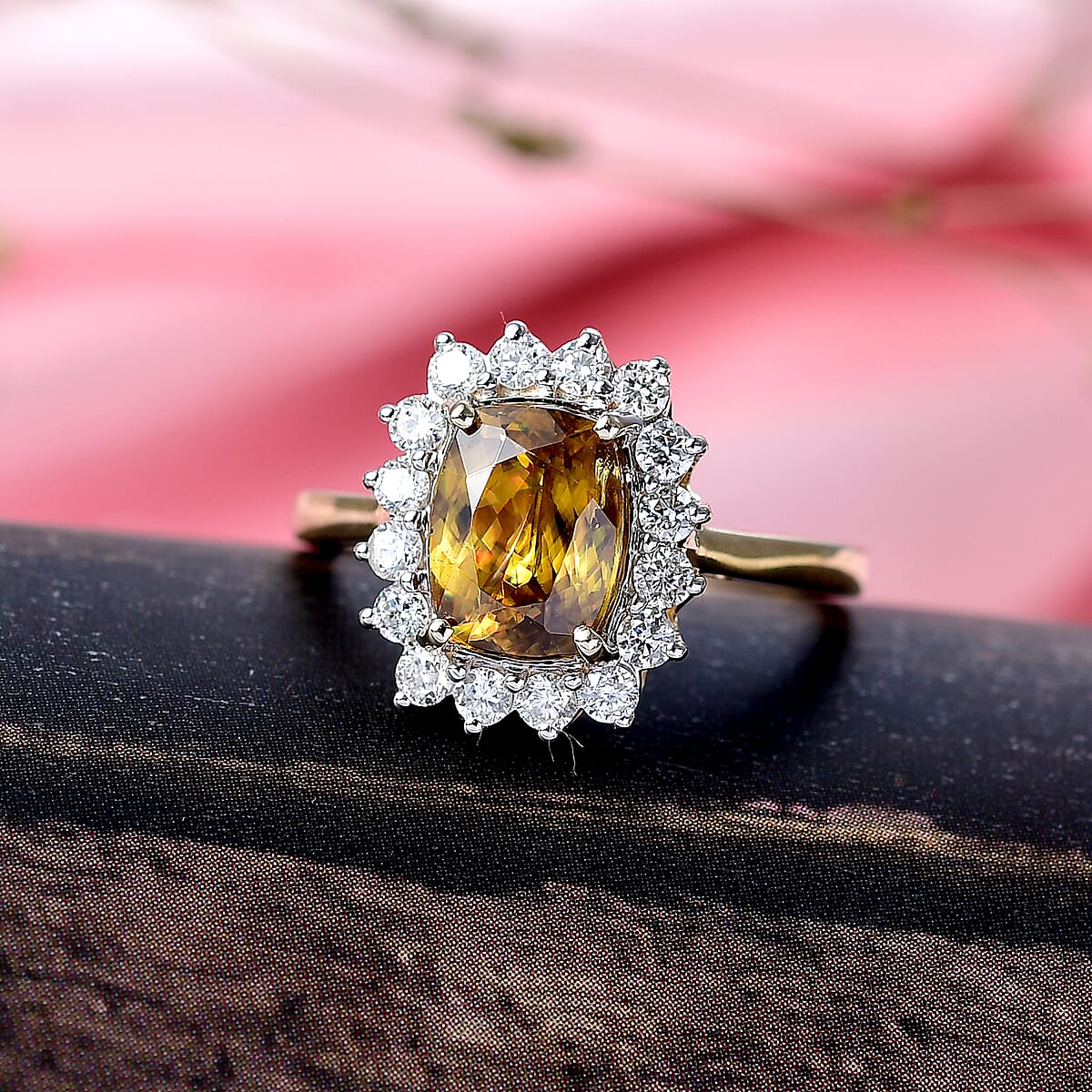Doorbuster AAA Sava Sphene and Luxuriant Diamond G-H SI 3.20 ctw Ring in 10K Yellow Gold (Size 10.0) image number 1