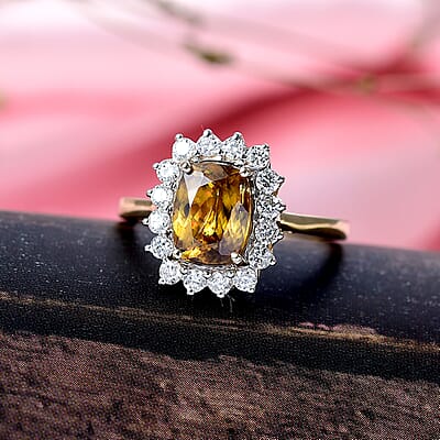 AAA Sava Sphene, Diamond Ring in 10K Yellow Gold 3.20 ctw (Size 10.0)