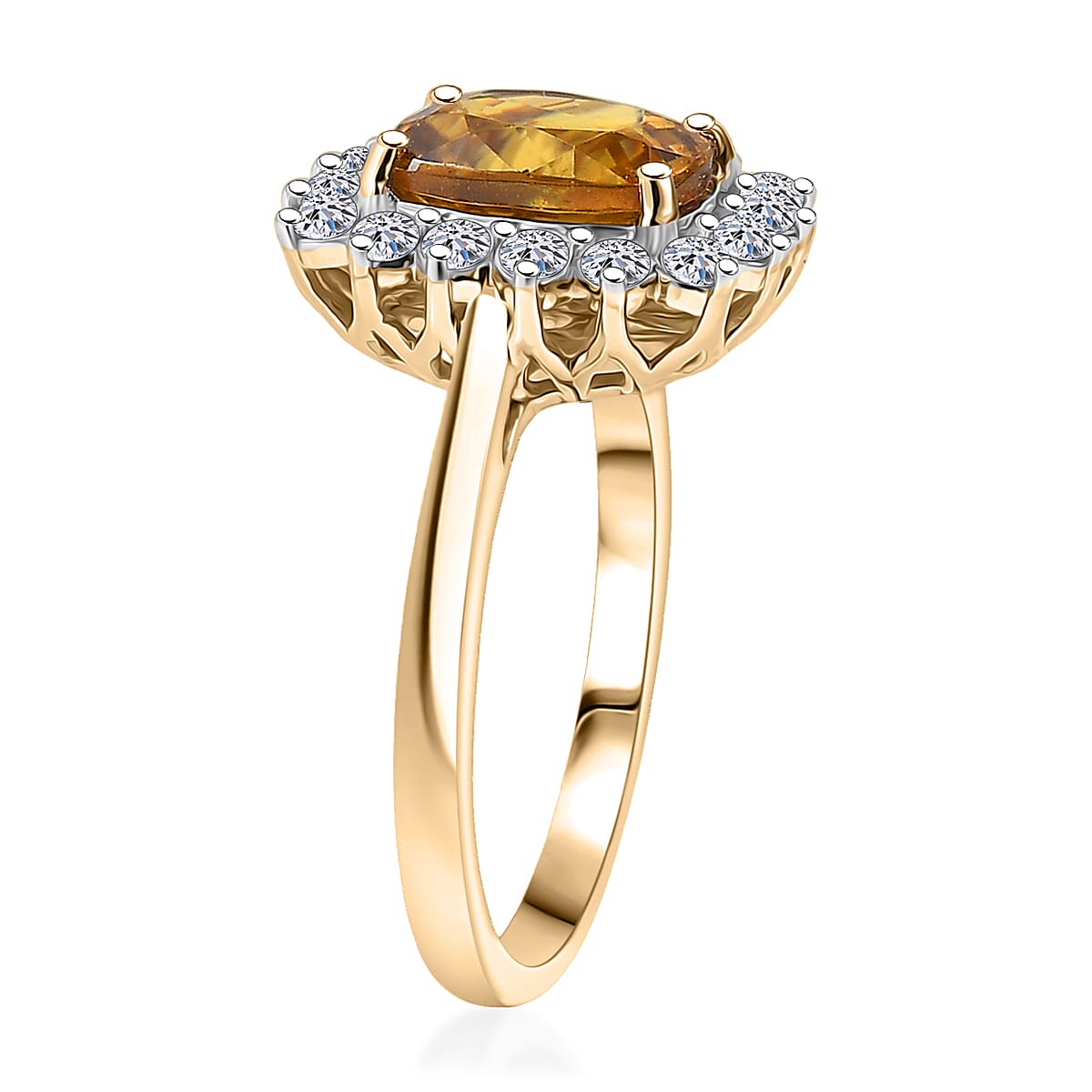 Doorbuster AAA Sava Sphene and Luxuriant Diamond G-H SI 3.20 ctw Ring in 10K Yellow Gold (Size 7.0) image number 3