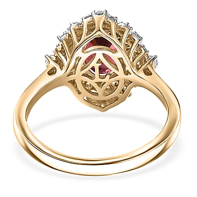 Certified & Appraised AAA Ouro Fino Rubellite and Luxuriant Diamond G-H SI 1.65 ctw Floral Ring in 10K Yellow Gold (Size 10.0)