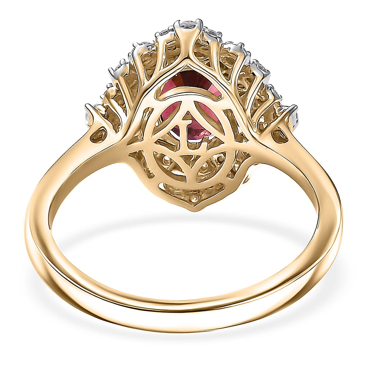 Certified and Appraised AAA Ouro Fino Rubellite, Lab Grown Diamond Floral Ring in 10K Yellow Gold 1.66 ctw (Size 11.0) image number 4
