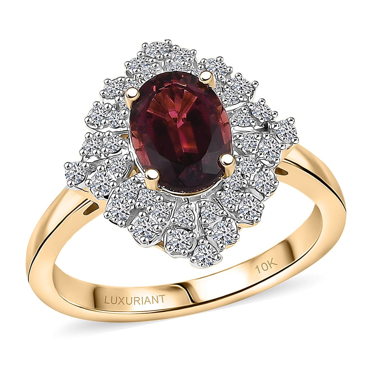 Certified and Appraised AAA Ouro Fino Rubellite, Lab Grown Diamond Floral Ring in 10K Yellow Gold 1.66 ctw (Size 11.5) image number 0