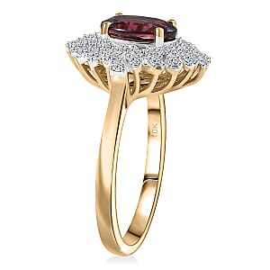 Certified and Appraised AAA Ouro Fino Rubellite, Lab Grown Diamond Floral Ring in 10K Yellow Gold 1.66 ctw (Size 12.0)