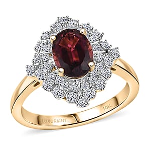 Certified and Appraised AAA Ouro Fino Rubellite, Lab Grown Diamond Floral Ring in 10K Yellow Gold 1.66 ctw (Size 6.0)