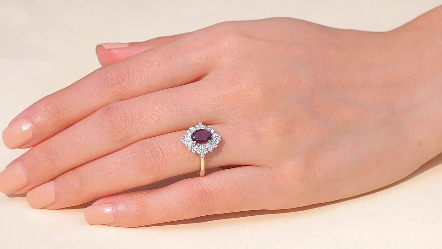Doorbuster Certified & Appraised 10K Yellow Gold AAA Ouro Fino Rubellite, Luxuriant Diamond (G-H, SI) (0.36 cts) Floral Ring (Size 10.0) 1.66 ctw
