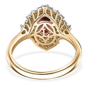  Certified & Appraised AAA Ouro Fino Rubellite and Luxuriant Diamond G-H SI 1.66 ctw Floral Ring in 10K Yellow Gold (Size 6.0)