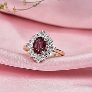 Certified and Appraised AAA Ouro Fino Rubellite, Lab Grown Diamond Floral Ring in 10K Yellow Gold 1.66 ctw (Size 7.0)