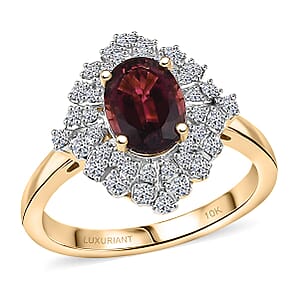 Certified and Appraised AAA Ouro Fino Rubellite, Lab Grown Diamond Floral Ring in 10K Yellow Gold 1.66 ctw (Size 8.5)