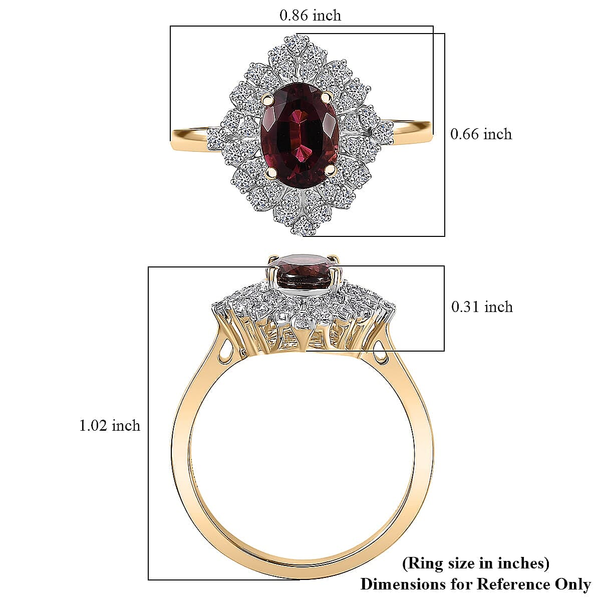Certified and Appraised AAA Ouro Fino Rubellite, Lab Grown Diamond Floral Ring in 10K Yellow Gold 1.66 ctw (Size 8.5) image number 5