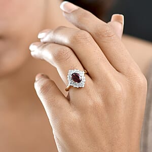 Certified and Appraised AAA Ouro Fino Rubellite, Lab Grown Diamond Floral Ring in 10K Yellow Gold 1.66 ctw (Size 9.0)
