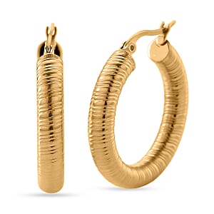 Classic Textured Hoop Earrings in ION Plated YG Stainless Steel