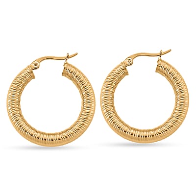 Classic Textured Hoop Earrings in ION Plated YG Stainless Steel