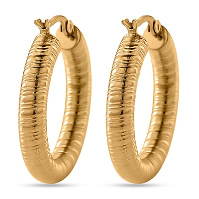 Classic Textured Hoop Earrings in ION Plated YG Stainless Steel