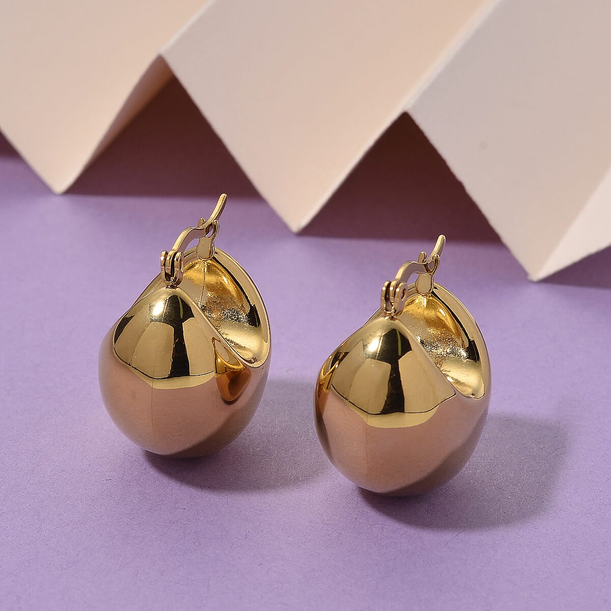 Hoop Earrings in ION Plated YG Stainless Steel image number 1