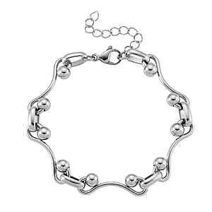 Wave Bead Link Chain Bracelet in Stainless Steel (7.50-9.0In)