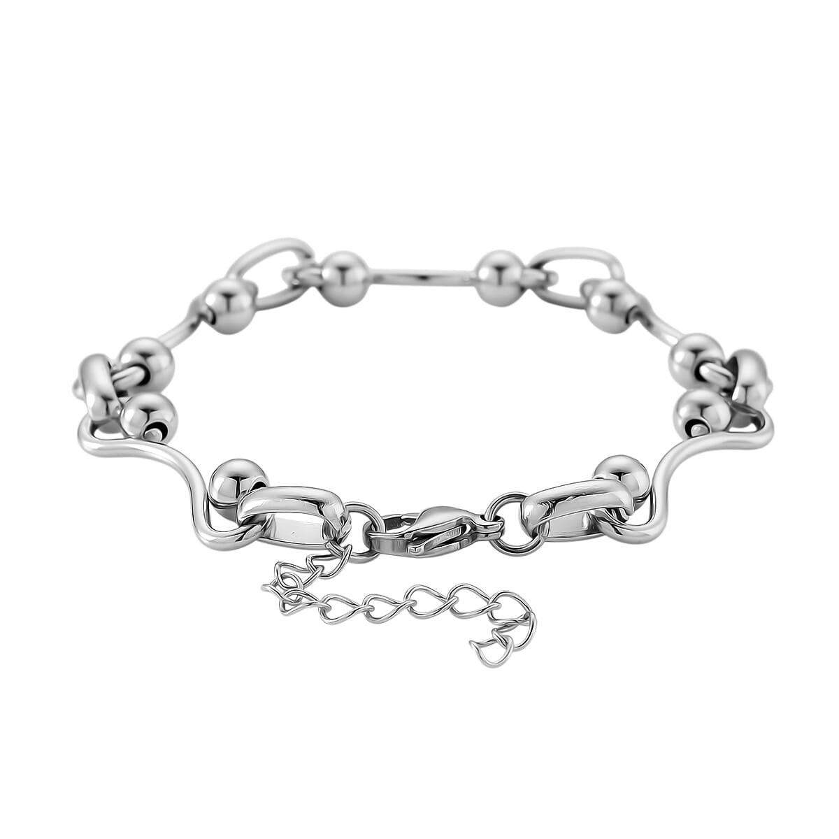 Wave Bead Link Chain Bracelet in Stainless Steel (7.50-9.0In) image number 4
