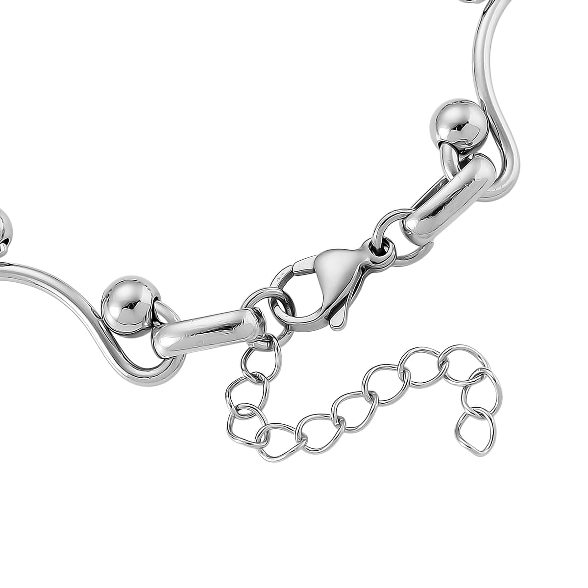 Wave Bead Link Chain Bracelet in Stainless Steel (7.50-9.0In) image number 5