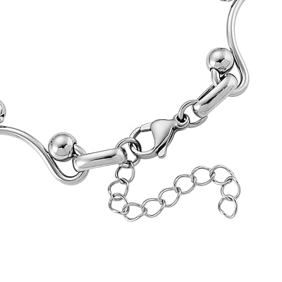 Wave Bead Link Chain Bracelet in Stainless Steel (7.50-9.0In)