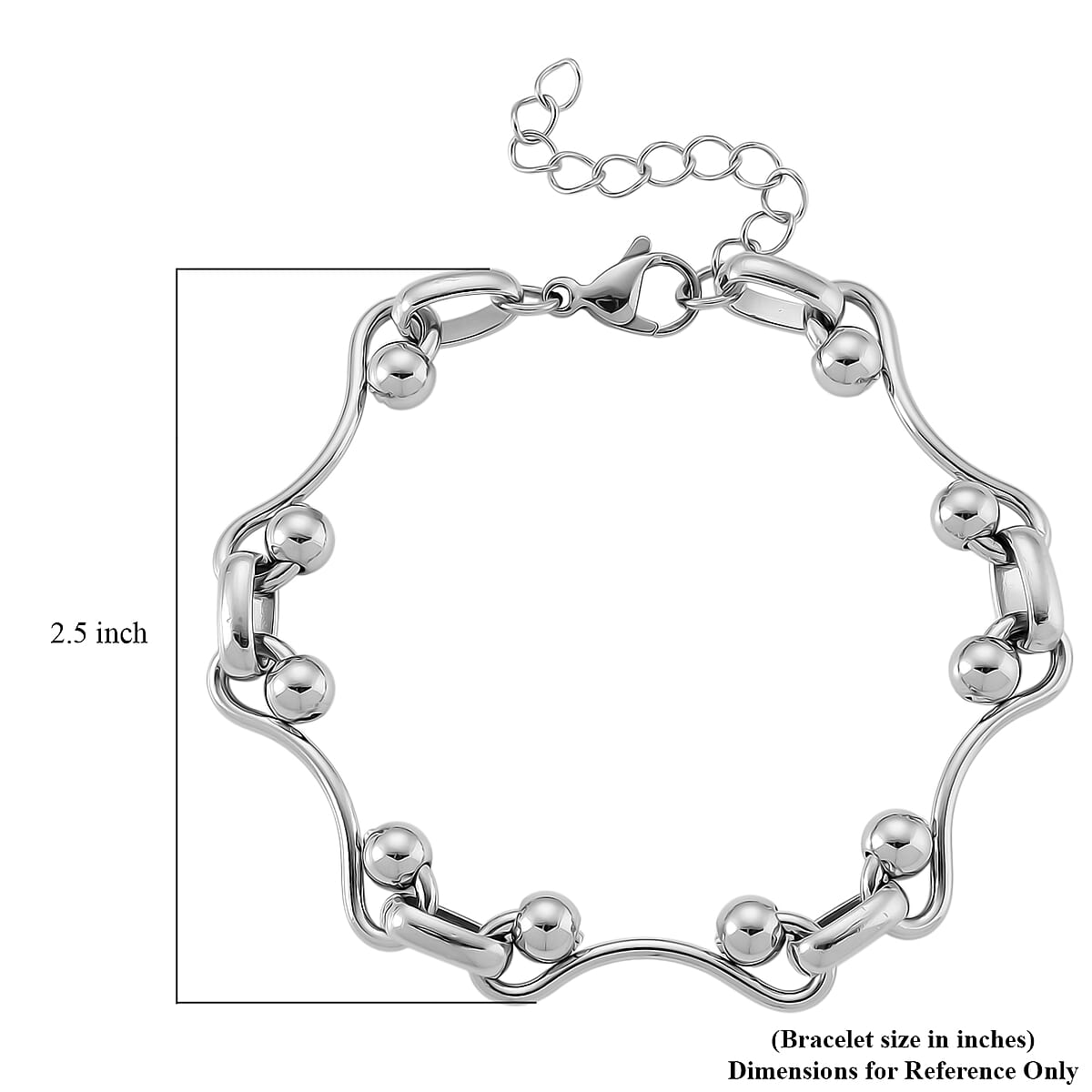 Wave Bead Link Chain Bracelet in Stainless Steel (7.50-9.0In) image number 6