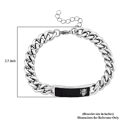 Simulated Diamond Lion Head Bracelet in Stainless Steel (7.50-9.0In)