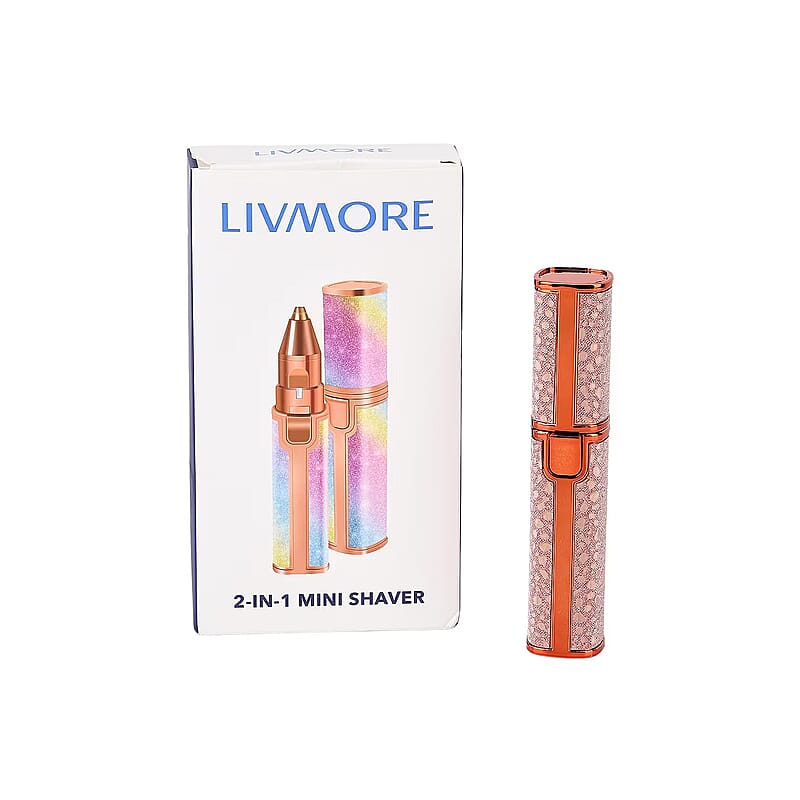 Livmore Beautech 2-in-1 Rechargeable Waterproof Lady Shaver with 2 Replaceable Heads and LED Light -Champange